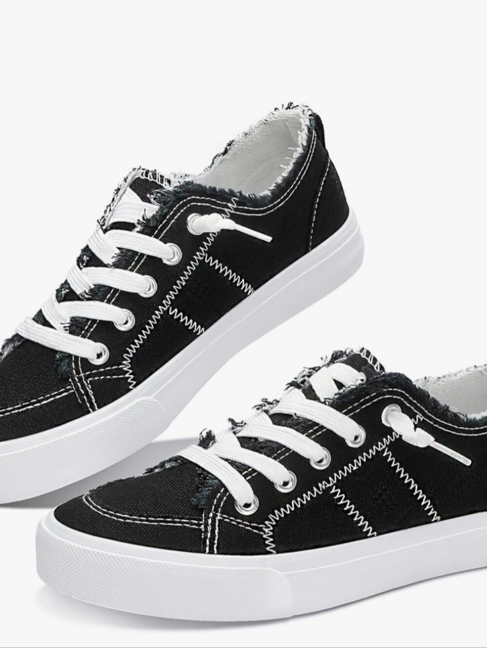 Black Canvas Lace-Up Low Top Sneakers 10